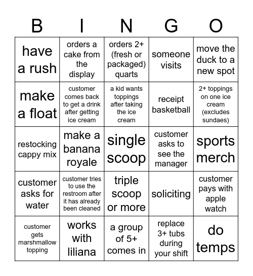 5/10/2026 closing shift Bingo Card