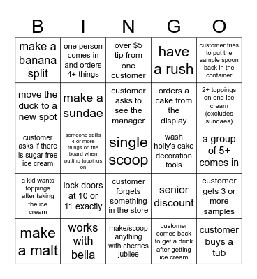 5/10/2026 closing shift Bingo Card