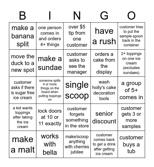 5/10/2026 closing shift Bingo Card