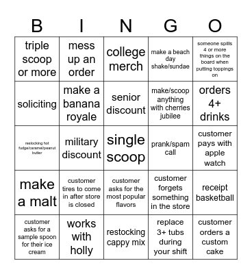 5/10/2026 closing shift Bingo Card