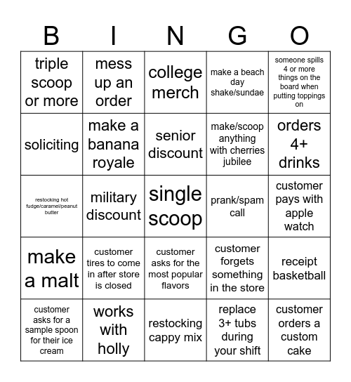 5/10/2026 closing shift Bingo Card