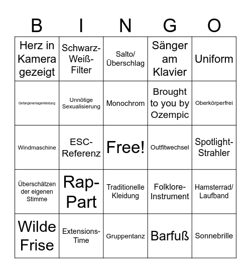 ESC Bingo Card