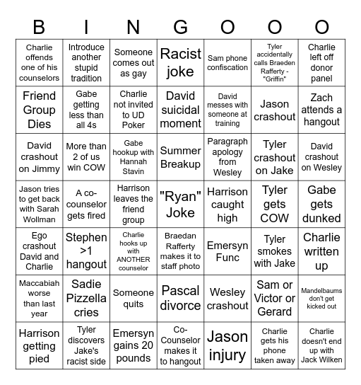 Camp Yachad Bingo Card
