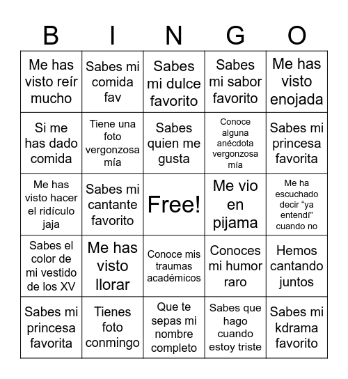Melanie’s Bingo Card