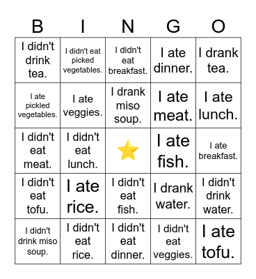 Year 8 - Past/Past Negative Bingo Card