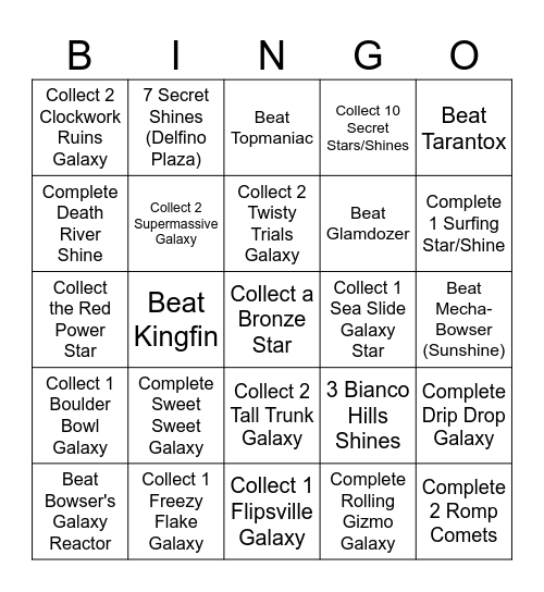 Super Mario 3D Allstars + Galaxy 2 Bingo Card