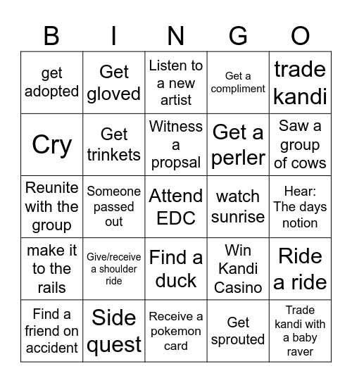 EDC Bingo Card