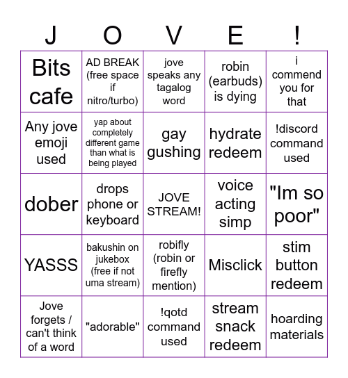 vidJOVEgames Bingo Card