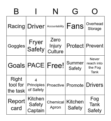Safety Meeting BINGO Card