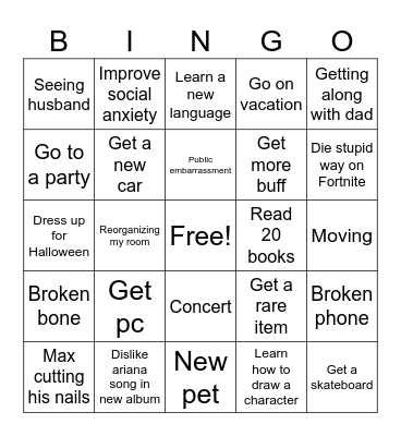 2026 Goals ? Bingo Card