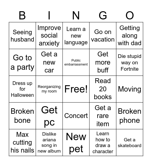 2026 Goals ? Bingo Card