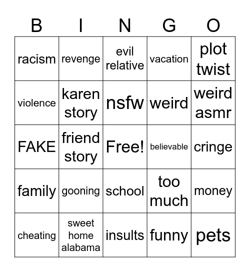 sus reddit stories Bingo Card