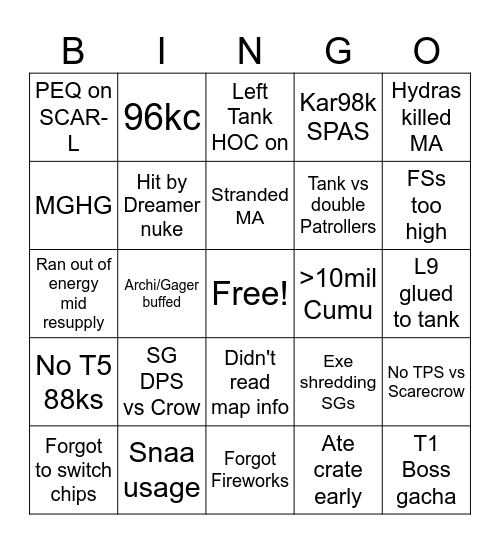 Steel Rain Salute Ranking Bingo Card