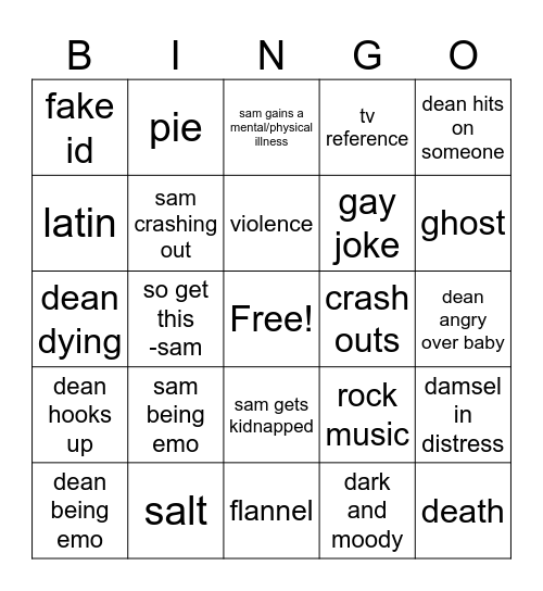 supernatural Bingo Card