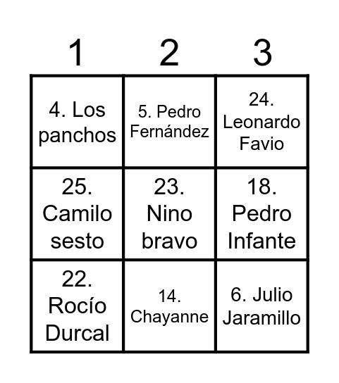 Bingo musical Bingo Card