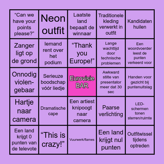 EurovisieBAR-BINGO Card