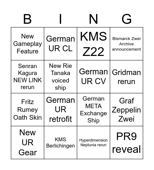 9th Anniversary Stream Bingo Card