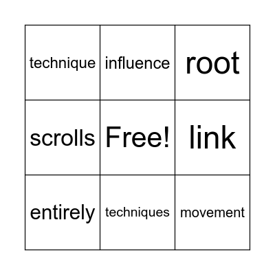 New Vocabulary Bingo Card