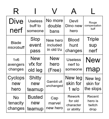 Season 8 Bingo Card Bingo Card