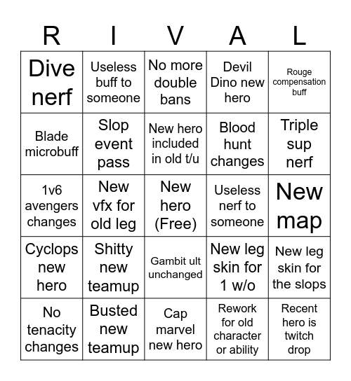 Season 8 Bingo Card Bingo Card