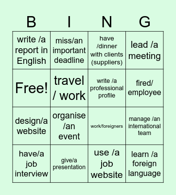 Work-related activities Bingo Card