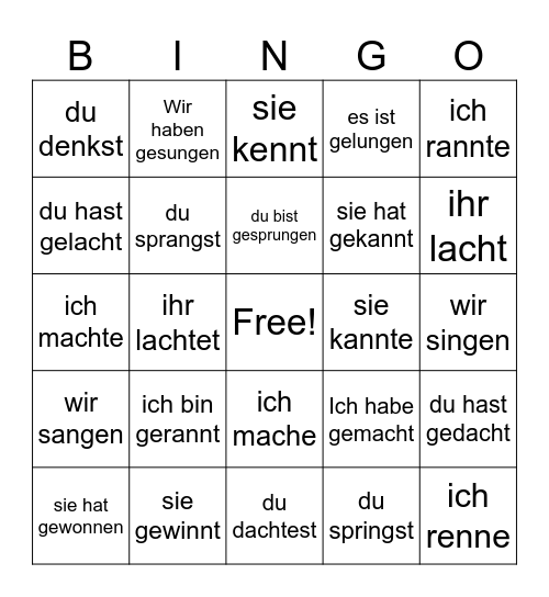 Zeitformen Präsens Präteritum Bingo Card