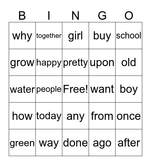 Grade 1 February Bingo Card