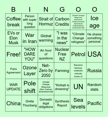 Legal 106 week 11 (May 14) Climate Change Bingo Card