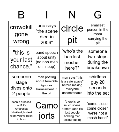 HARDCORE SHOW Bingo Card