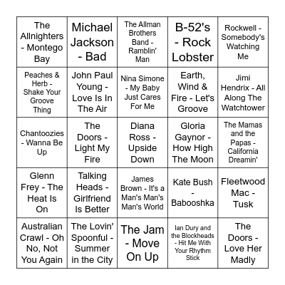 ★ Music Bingo w Bonnie Anne ★ Bingo Card