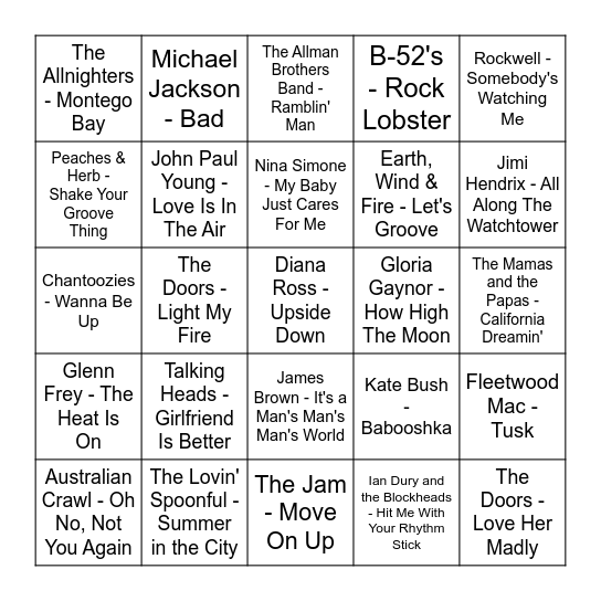 ★ Music Bingo w Bonnie Anne ★ Bingo Card