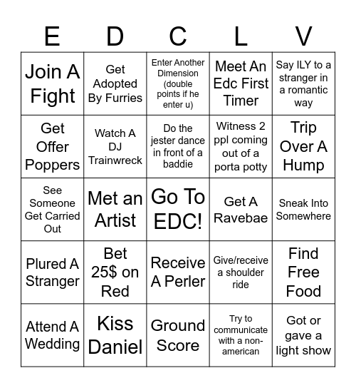 EDC Bingo Card