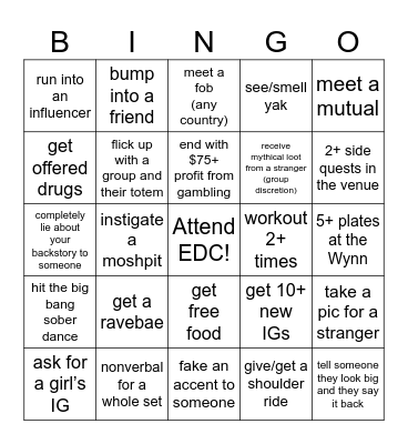 EDC week bingo Card