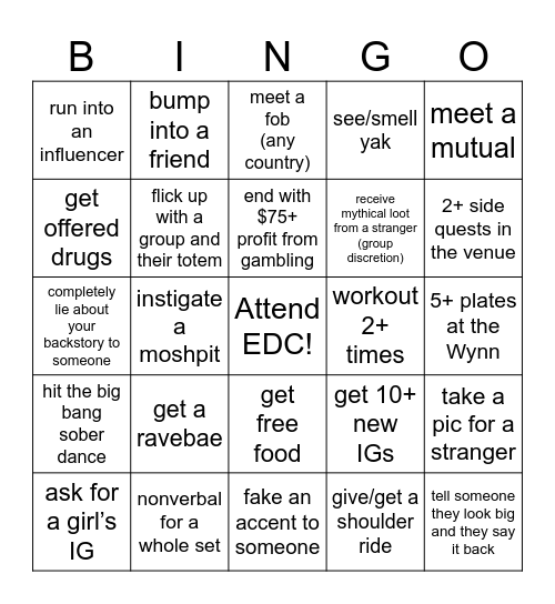 EDC week bingo Card