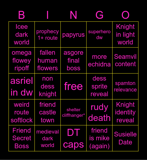 DELTARUNE Ch 5 Bingo Card