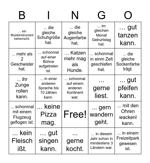Finde eine Person, die... Bingo Card