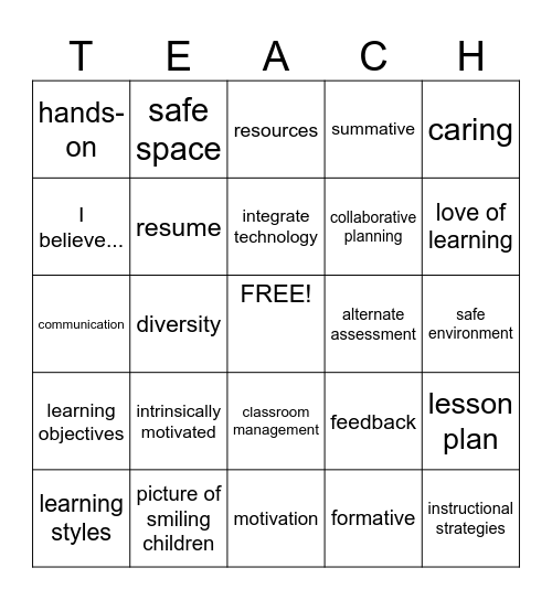 Teaching portfolio Bingo Card