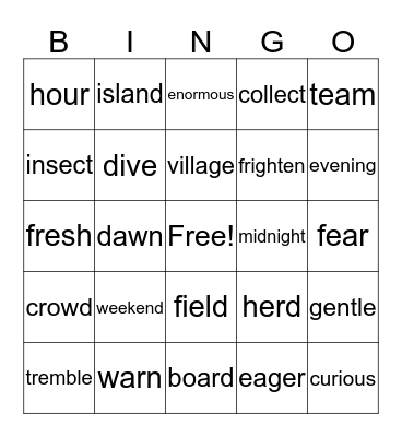 Vocabulary Bingo Card