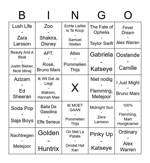 Muziekbingo Card
