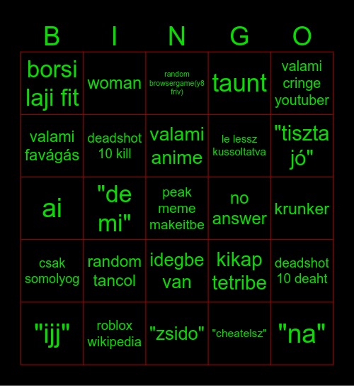 lumberjak bingo Card