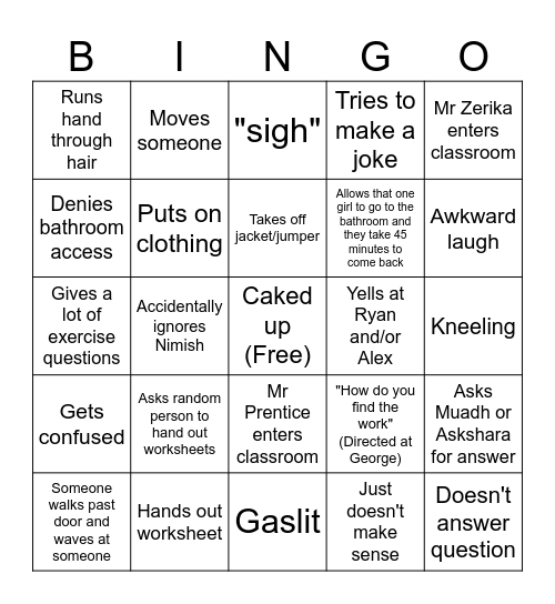 Mr Lee Bingo Card