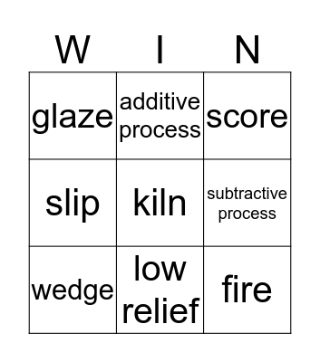 Clay Vocabulary Bingo Card