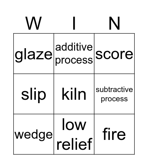 Clay Vocabulary Bingo Card