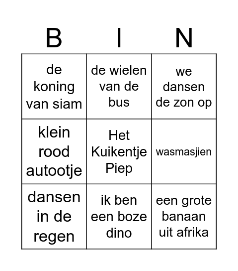 Bonne 5 Bingo Card