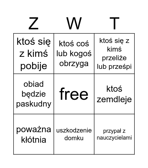zawiatowe bingo Card