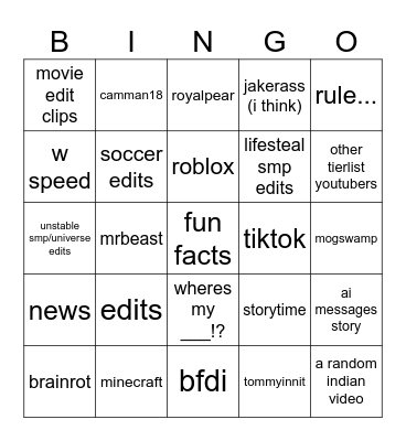yt bingo Card