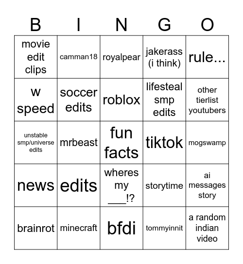 yt bingo Card