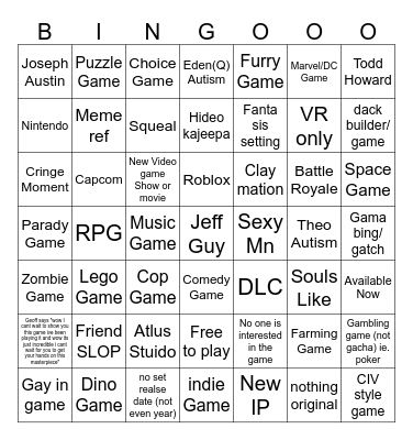 Summer Games Slow Bingo Card