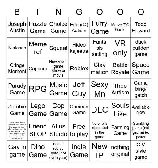 Summer Games Slow Bingo Card