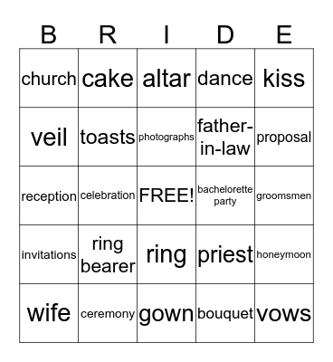 Bridal Bingo Card